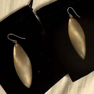 Alexis Bittar lucite long leaf drop earrings gold/bronze khaki